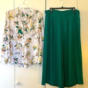 Liz Claiborne White/kelly green top with Kelly green Palazzo pants